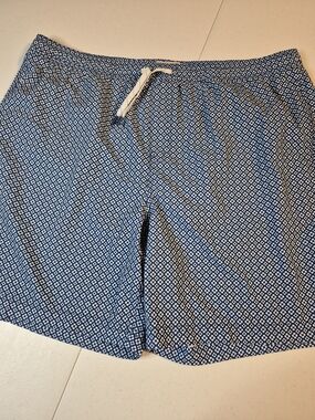 Men's Blue Geometric Swim Trunks with Drawstring 4825